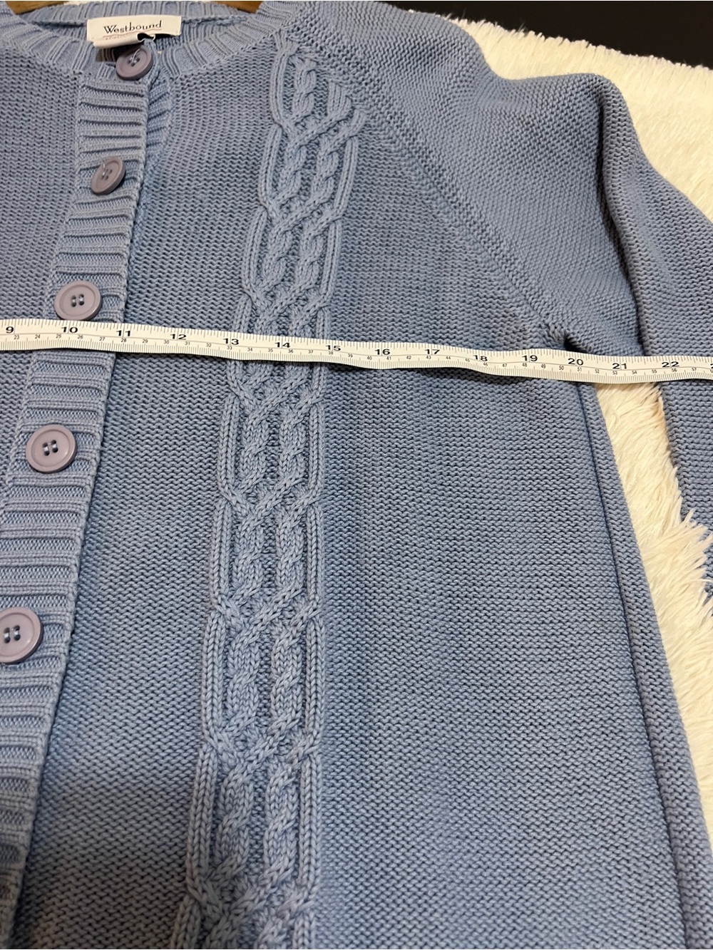 Westbound Slate Blue Cable Knit Button Down Cardigan- Large - Picture 8 of 10